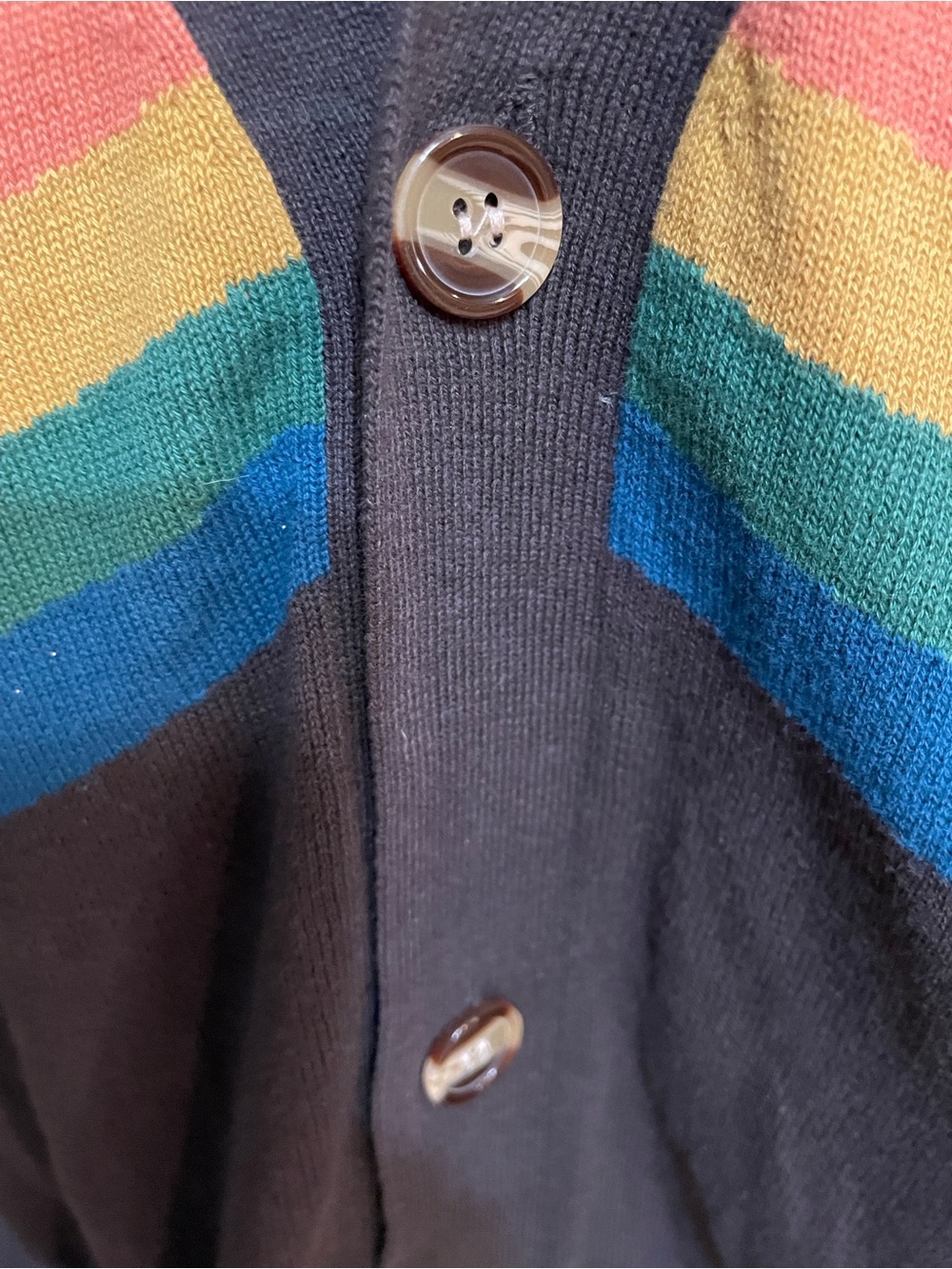 NATURAL LIFE Live Happy Cardigan Sweater Cardigan Rainbow Bands Charcoal Cotton - Picture 12 of 15